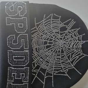 Black Beanie with Silver Spider Web Design